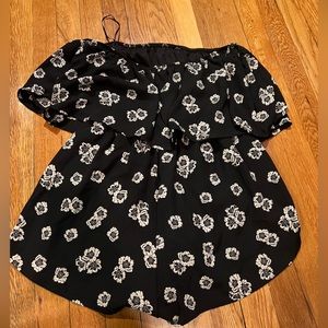 Saga Black and white flower off the shoulder romper